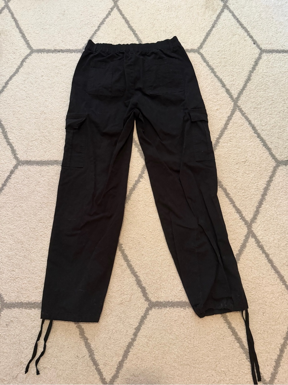 NEW womens Black Cargo pant - Relaxed Straight Fit cinch at bottom - Picture 3 of 4